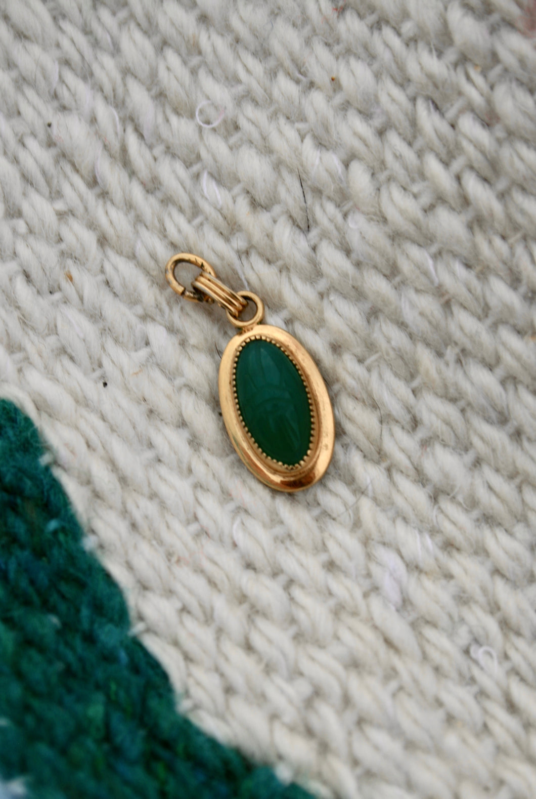 Vintage Green Etched Gold Charm Pendant